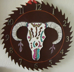Painted Bull Head Saw Blade Clock