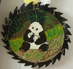 Panda Bear and Cub Saw Blade Clock