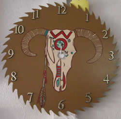 Painted Steer Head Saw Blade Clock